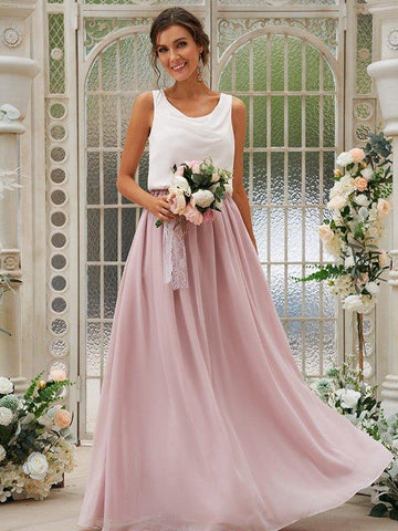 A-Linie/Princess-Linie Chiffon Rüschen U-Ausschnitt Ärmellos Bodenlang Zweiteilige Brautjungfernkleider