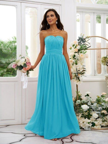 A-Linie/Princess-Linie Chiffon Rüschen Trägerlos Ärmellos Bodenlang Brautjungfernkleider