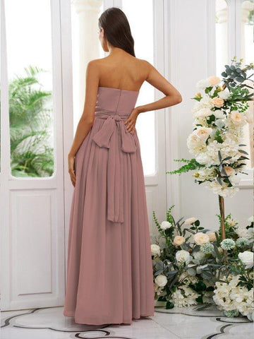 A-Linie/Princess-Linie Chiffon Rüschen Trägerlos Ärmellos Bodenlang Brautjungfernkleider