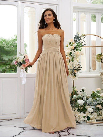 A-Linie/Princess-Linie Chiffon Rüschen Trägerlos Ärmellos Bodenlang Brautjungfernkleider