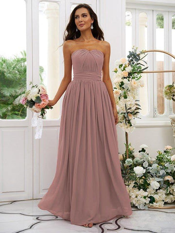 A-Linie/Princess-Linie Chiffon Rüschen Trägerlos Ärmellos Bodenlang Brautjungfernkleider