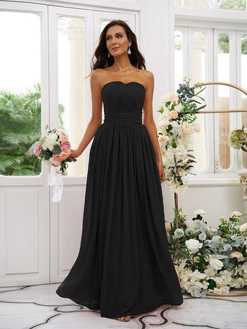 A-Linie/Princess-Linie Chiffon Rüschen Trägerlos Ärmellos Bodenlang Brautjungfernkleider