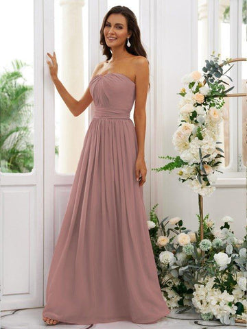 A-Linie/Princess-Linie Chiffon Rüschen Trägerlos Ärmellos Bodenlang Brautjungfernkleider