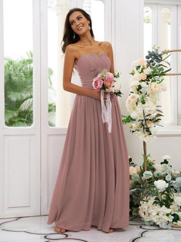 A-Linie/Princess-Linie Chiffon Rüschen Trägerlos Ärmellos Bodenlang Brautjungfernkleider