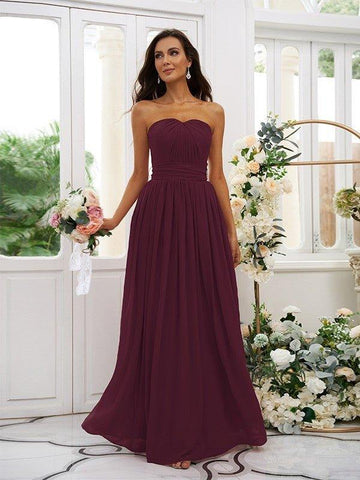 A-Linie/Princess-Linie Chiffon Rüschen Trägerlos Ärmellos Bodenlang Brautjungfernkleider
