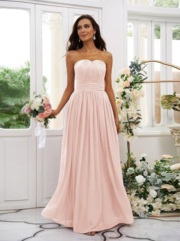 A-Linie/Princess-Linie Chiffon Rüschen Trägerlos Ärmellos Bodenlang Brautjungfernkleider
