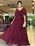A-Linie/Princess-Linie Chiffon Schärpe/Band/Gürtel V-Ausschnitt Kurze Ärmel Bodenlang Kleider für die Brautmutter