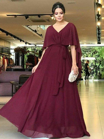A-Linie/Princess-Linie Chiffon Schärpe/Band/Gürtel V-Ausschnitt Kurze Ärmel Bodenlang Kleider für die Brautmutter