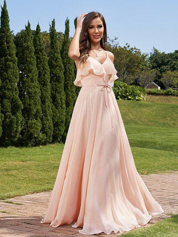 A-Linie/Princess-Linie Chiffon Schärpen/Bänder/Gürtel V-Ausschnitt Ärmellos Bodenlang Brautjungfernkleider