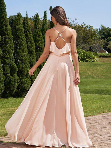 A-Linie/Princess-Linie Chiffon Schärpen/Bänder/Gürtel V-Ausschnitt Ärmellos Bodenlang Brautjungfernkleider