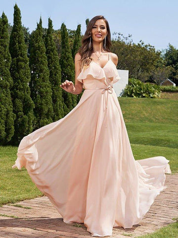 A-Linie/Princess-Linie Chiffon Schärpen/Bänder/Gürtel V-Ausschnitt Ärmellos Bodenlang Brautjungfernkleider