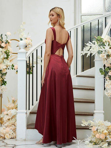 A-Linie/Princess-Linie Elastischer gewebter Satin Gerüschte Träger Ärmellos Asymmetrisch Brautjungfernkleider