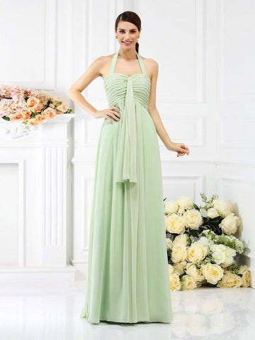 A-Linie/Princess-Linie Neckholder Falten Ärmellos Lange Chiffon Brautjungfernkleider