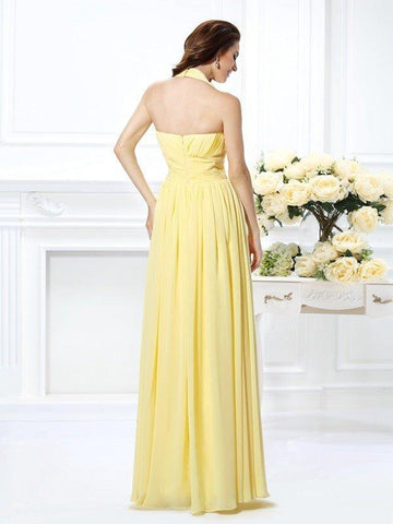 A-Linie/Princess-Linie Neckholder Falten Ärmellos Lange Chiffon Brautjungfernkleider