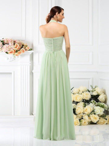 A-Linie/Princess-Linie Neckholder Falten Ärmellos Lange Chiffon Brautjungfernkleider