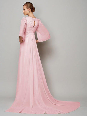 A-Linie/Princess-Linie Stehkragen 1/2 Ärmel Perlen verziert Lang Chiffon Brautmutterkleider