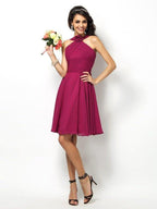 A-Line/Princess High Neck Pleats Sleeveless Short Chiffon Bridesmaid Dresses