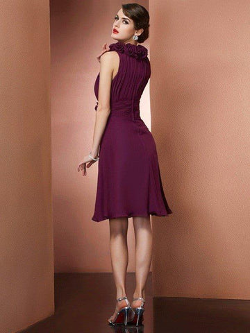 A-Linie/Princess-Linie Stehkragen Ärmellos Handgemachte Blume Kurz Chiffon Brautjungfernkleider