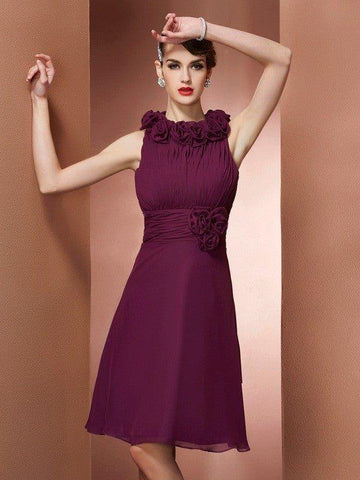 A-Linie/Princess-Linie Stehkragen Ärmellos Handgemachte Blume Kurz Chiffon Brautjungfernkleider