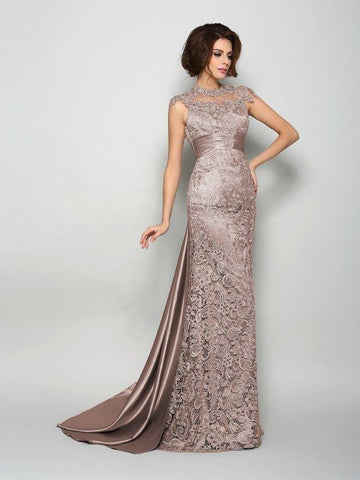 A-Linie/Princess-Linie Stehkragen Ärmellos Lange Stretch-Satin Brautmutterkleider