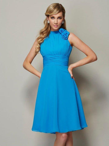 A-Linie/Princess-Linie Stehkragen Ärmellos Falten Kurz Chiffon Brautjungfernkleider