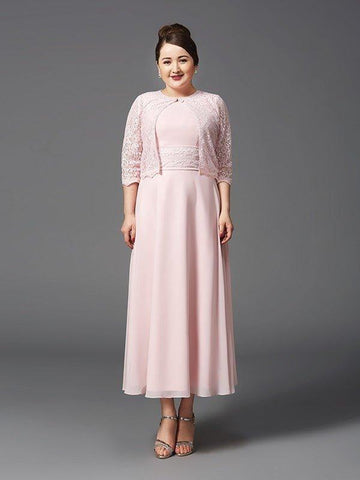 A-Linie/Princess-Linie Juwel-Ausschnitt Spitze Ärmellos Lange Chiffon Brautmutterkleider