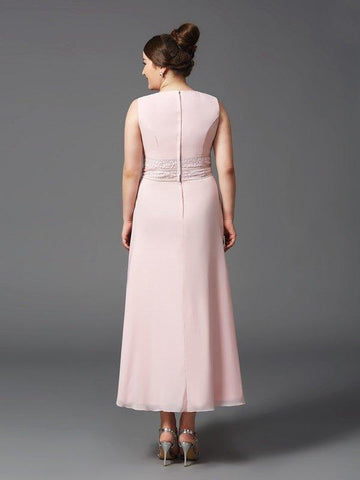 A-Linie/Princess-Linie Juwel-Ausschnitt Spitze Ärmellos Lange Chiffon Brautmutterkleider