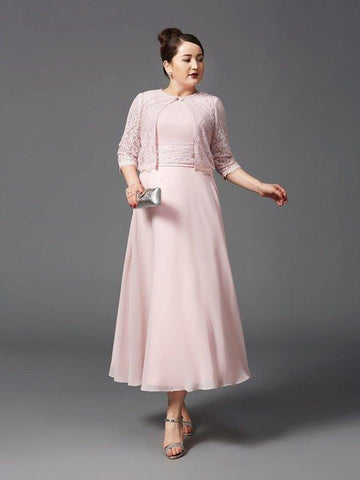 A-Linie/Princess-Linie Juwel-Ausschnitt Spitze Ärmellos Lange Chiffon Brautmutterkleider
