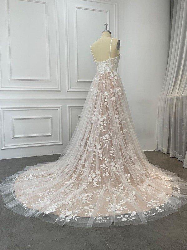 A-Line/Princess Lace Ruffles Sweetheart Sleeveless Sweep/Brush Train Wedding Dresses