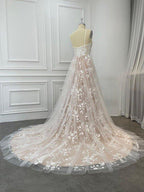 A-Line/Princess Lace Ruffles Sweetheart Sleeveless Sweep/Brush Train Wedding Dresses