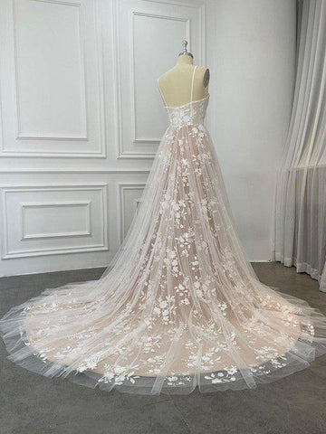 A-Linie/Princess-Linie Spitze Rüschen Herzausschnitt Ärmellos Sweep/Pinsel zug Brautkleider