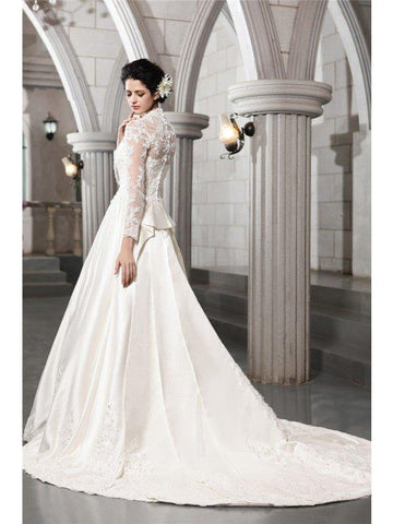 A-Linie/Princess-Linie Lange Ärmel Perlen verziert Applikationen Lange Satin Brautkleider
