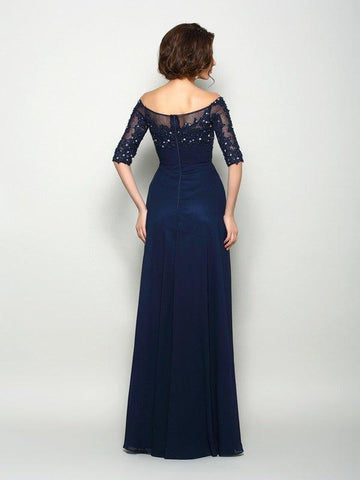 A-Linie/Princess-Linie Schulterfrei Perlen verziert 1/2 Ärmel Lang Chiffon Brautmutterkleider