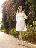 A-Line/Principessa Scollo Spalline Cadenti Perline Maniche 1/2 Corto Chiffon Abiti da Sposa