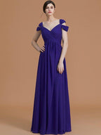 A-Line/Princess Off-the-Shoulder Sleeveless Floor-Length Ruched Chiffon Bridesmaid Dresses