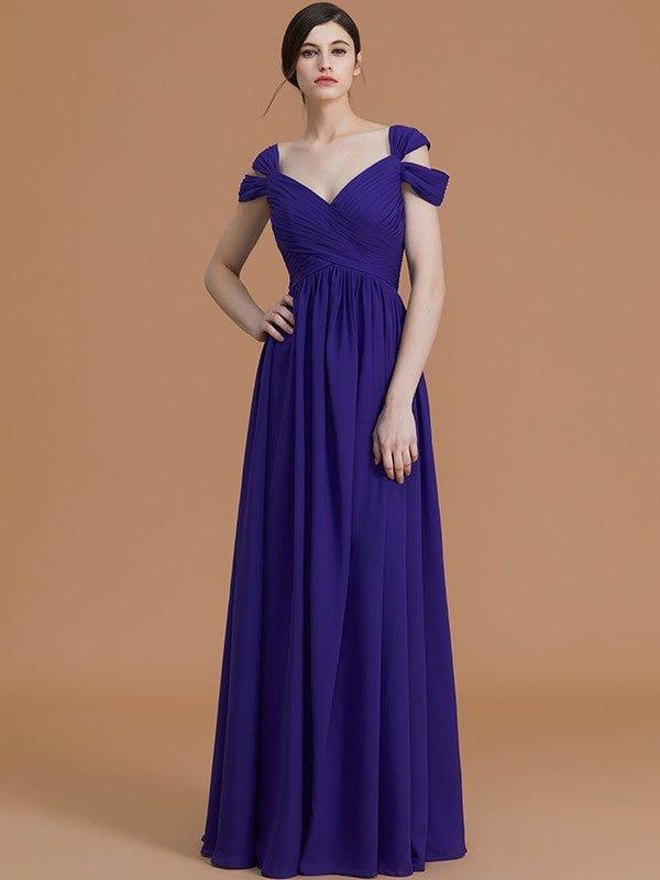 A-Line/Princess Off-the-Shoulder Sleeveless Floor-Length Ruched Chiffon Bridesmaid Dresses