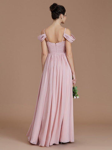 A-Linie/Princess-Linie Schulterfrei Ärmellos Rüschen Bodenlang Chiffon Brautjungfernkleider