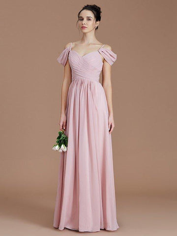 A-Linie/Princess-Linie Schulterfrei Ärmellos Rüschen Bodenlang Chiffon Brautjungfernkleider