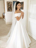 A-Line/Principessa Scollo Spalline Cadenti Senza Maniche Coda a Spazzola Balze Satin Abiti da Sposa