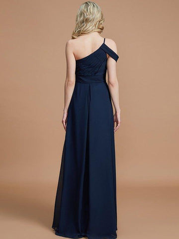 Vestidos de madrinha de casamento estilo princesa, de um ombro só, compridos, em chiffon, sem mangas