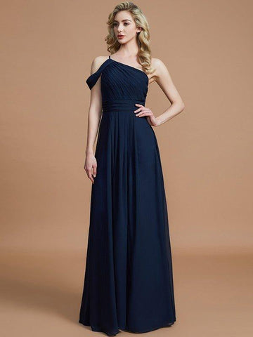 Vestidos de madrinha de casamento estilo princesa, de um ombro só, compridos, em chiffon, sem mangas