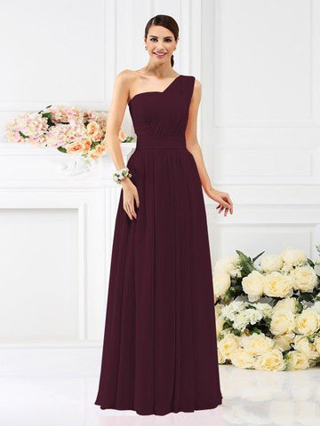 A-Linie/Princess-Linie One-Shoulder-Träger Falten Ärmellos Lange Chiffon Brautjungfernkleider
