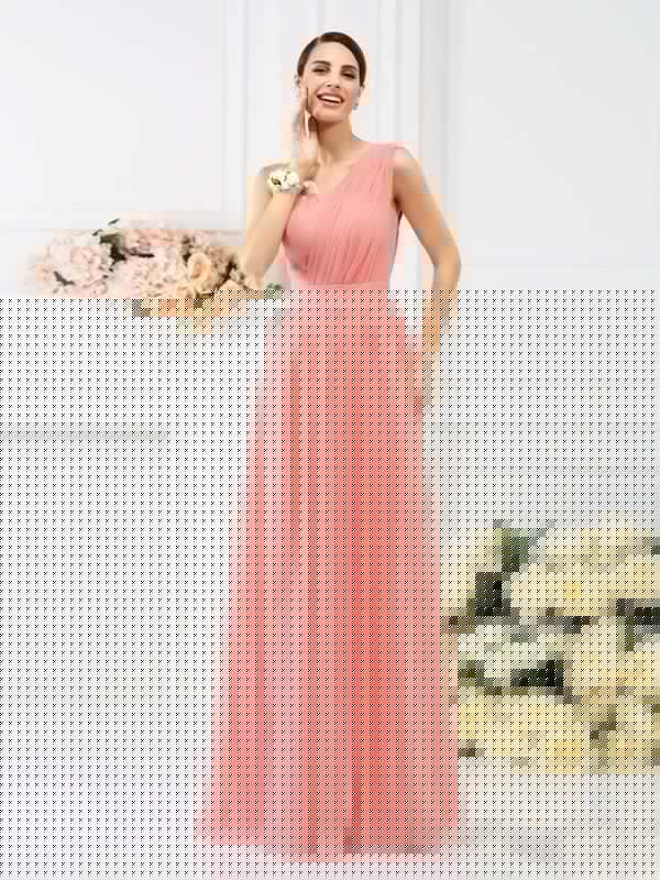 A-Line/Princess One-Shoulder Pleats Sleeveless Long Chiffon Bridesmaid Dresses