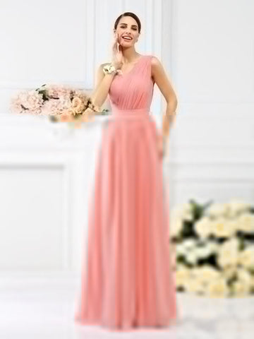 A-Linie/Princess-Linie One-Shoulder-Träger Falten Ärmellos Lange Chiffon Brautjungfernkleider