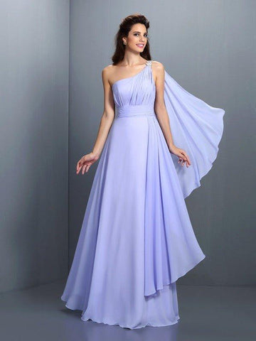 A-Linie/Princess-Linie One-Shoulder-Träger Falten Ärmellos Lange Chiffon Brautjungfernkleider