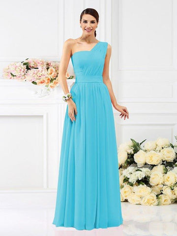 A-Linie/Princess-Linie One-Shoulder-Träger Falten Ärmellos Lange Chiffon Brautjungfernkleider