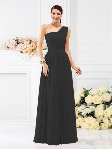 A-Linie/Princess-Linie One-Shoulder-Träger Falten Ärmellos Lange Chiffon Brautjungfernkleider