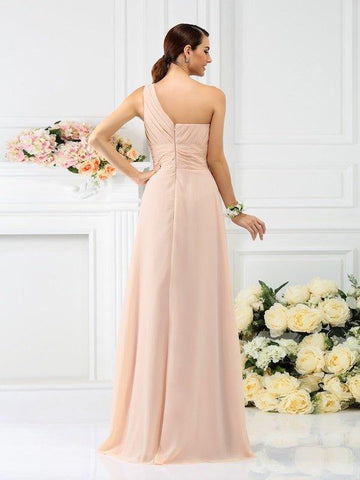 A-Linie/Princess-Linie One-Shoulder-Träger Falten Ärmellos Lange Chiffon Brautjungfernkleider