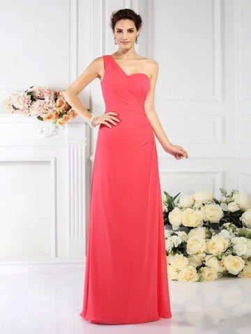 A-Linie/Princess-Linie One-Shoulder-Träger Falten Ärmellos Lange Chiffon Brautjungfernkleider