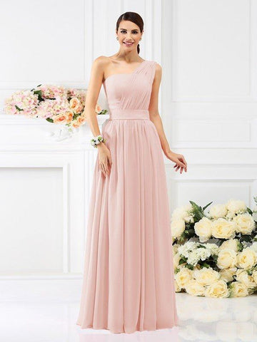 A-Linie/Princess-Linie One-Shoulder-Träger Falten Ärmellos Lange Chiffon Brautjungfernkleider